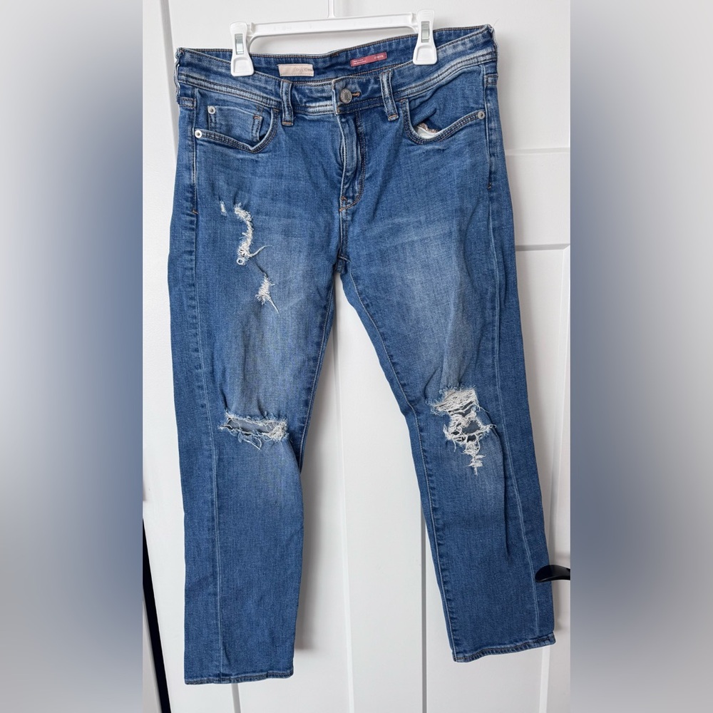 Pilcro Distressed Skinny Jeans in Blue Wash